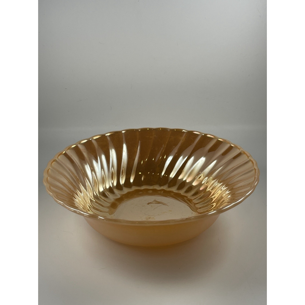 3 Vintage Anchor Hocking Fire King Peach Luster Swirl Vegetable Bowls 8.5” 3.75”
